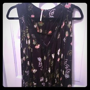 Free People black floral swing top with black slit